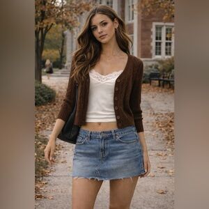 Vintage 90s American Eagle Brown Chunky Cable Knit Cardigan Sweater Size M